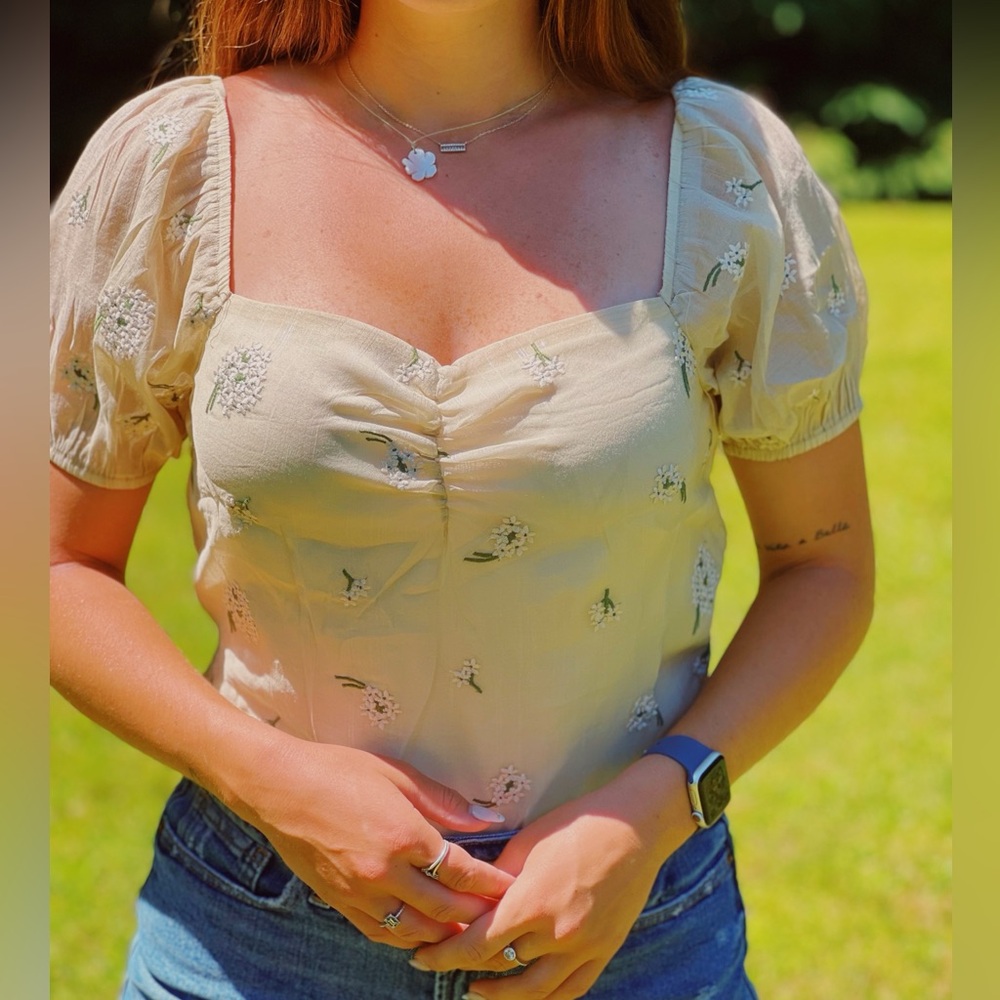 Floral Embroidered Boutique Cream Bodysuit